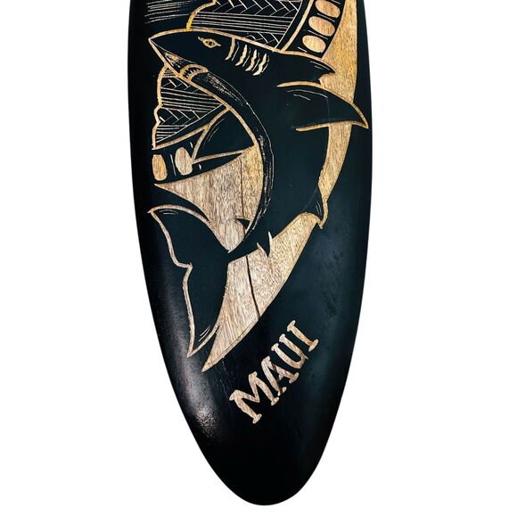 Hawaiian Hand Carved 23" Wood Surfboard MAUI Shark Sunset Palm Trees Turtles - Picture 5 of 8